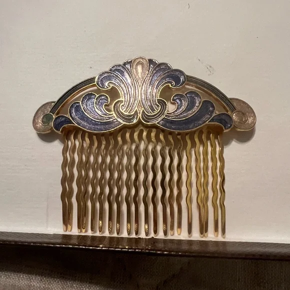Vintage Cloisonne Floral Hair Combs - Picture 4 of 7